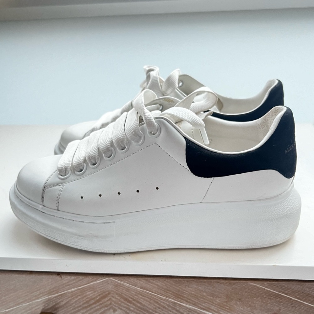 Alexander McQueen White Leather Sneakers with Black Heel